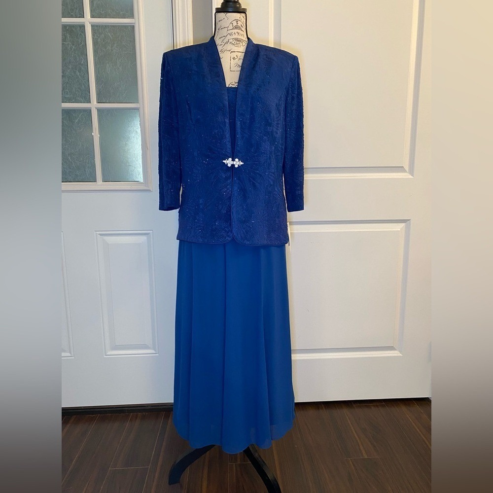 Alex Evenings Blue Glittery New w/ Tags Skirt Set w/ Jacket & Tank Large NWT L H